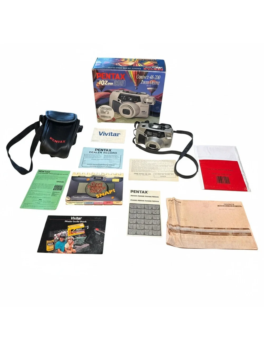 Pentax IQZoom 200 Film Camera Point & Shoot 48-200mm Lens With Case Manuals